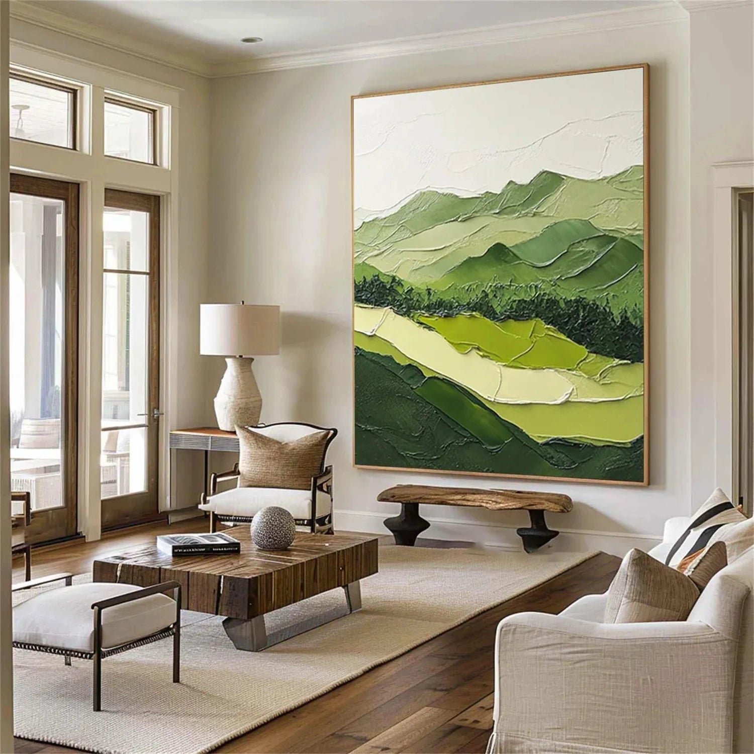Modern Green & White Landscape Art- Minimalist Wall Decor #JJ 358
