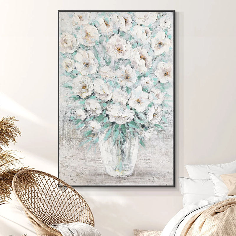 Elegant White Floral Art | Textured Flower Vase Painting #ZZ 252