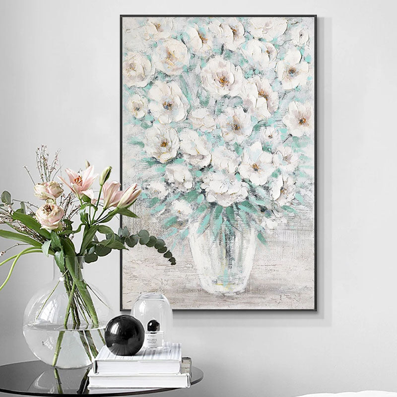 Elegant White Floral Art | Textured Flower Vase Painting #ZZ 252