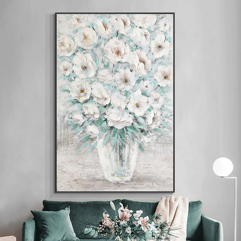 Elegant White Floral Art | Textured Flower Vase Painting #ZZ 252