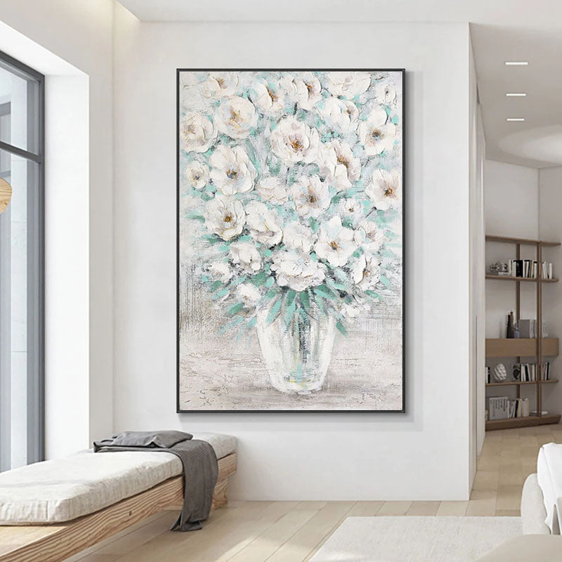 Elegant White Floral Art | Textured Flower Vase Painting #ZZ 252