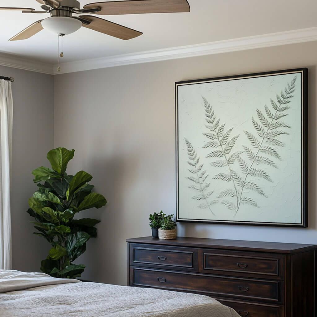 Textured Botanical Wall Art - Modern Fern Canvas Painting #JJ 431