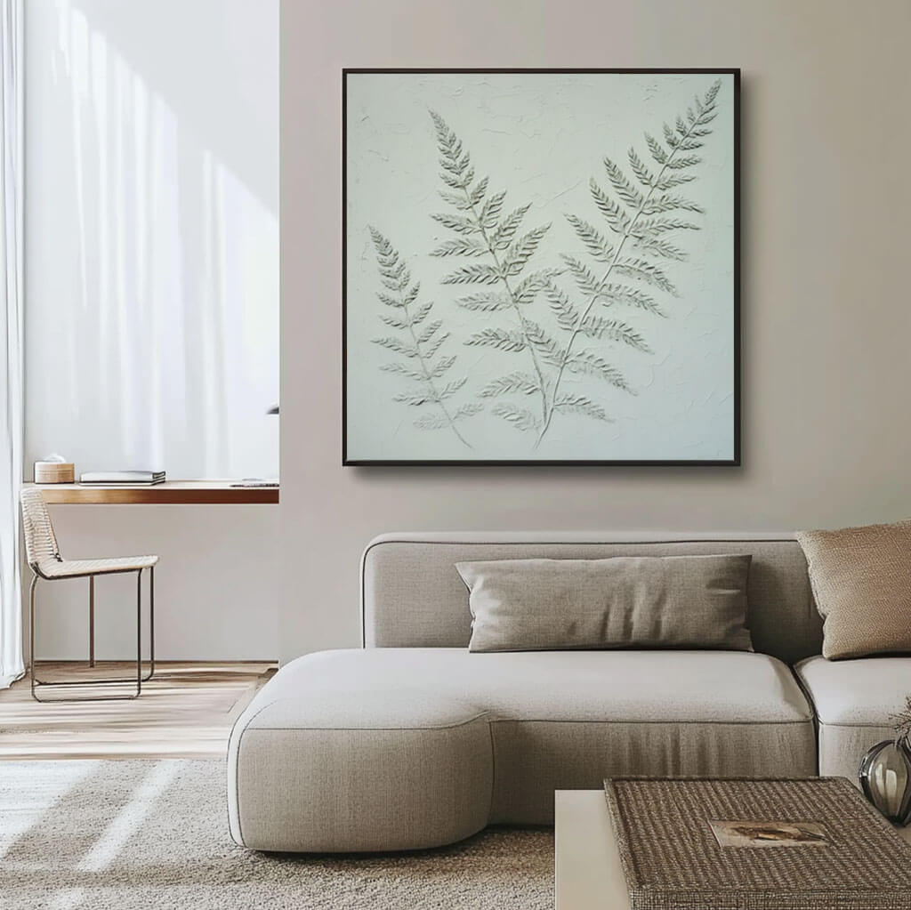 Textured Botanical Wall Art - Modern Fern Canvas Painting #JJ 431