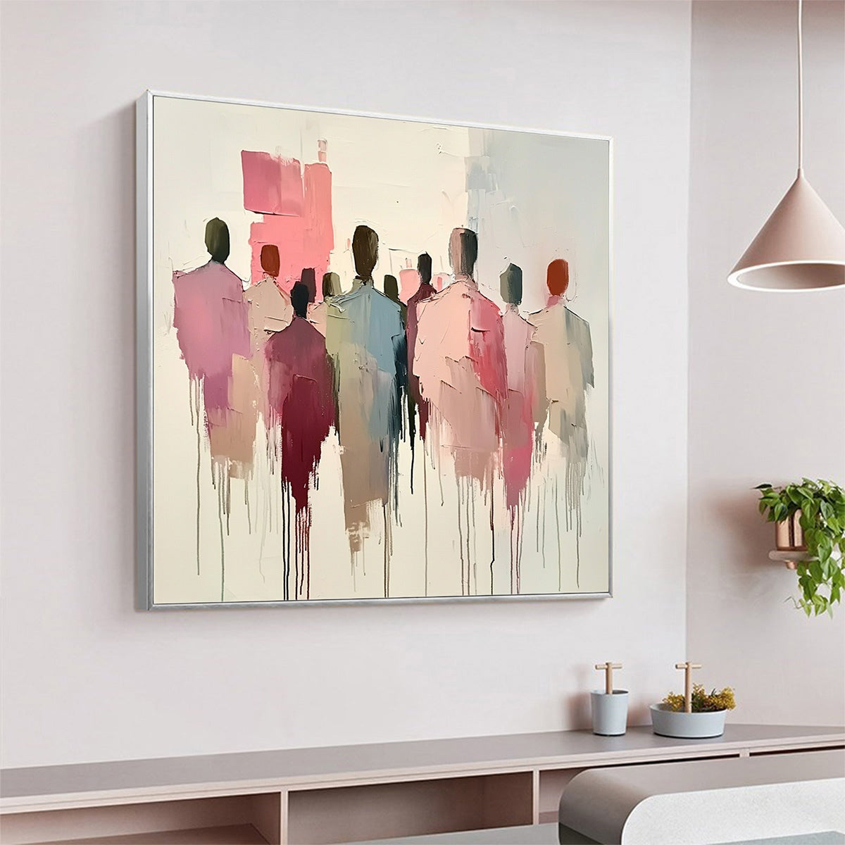 Abstract People Painting | Pink & Blue Modern Art #AA 109