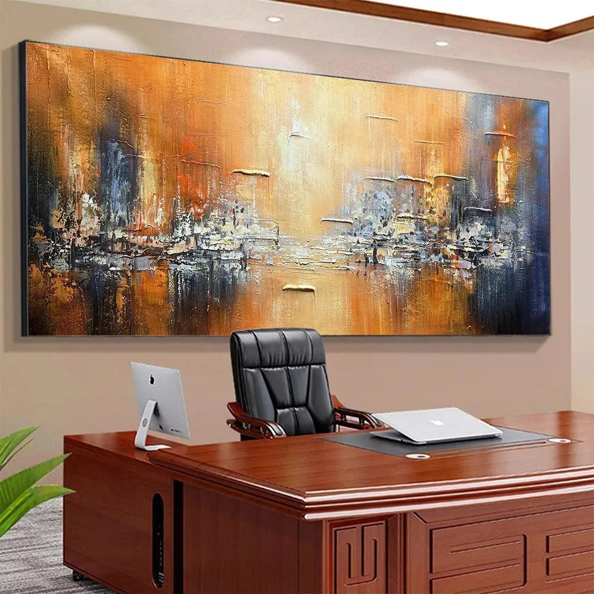 Warm Abstract Cityscape | Orange and Blue Textured Art #AA 080