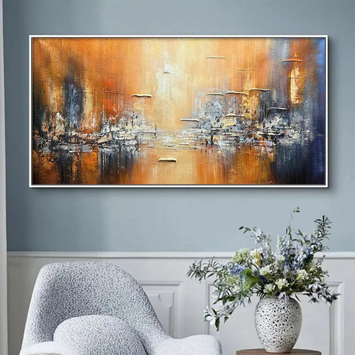 Warm Abstract Cityscape | Orange and Blue Textured Art #AA 080