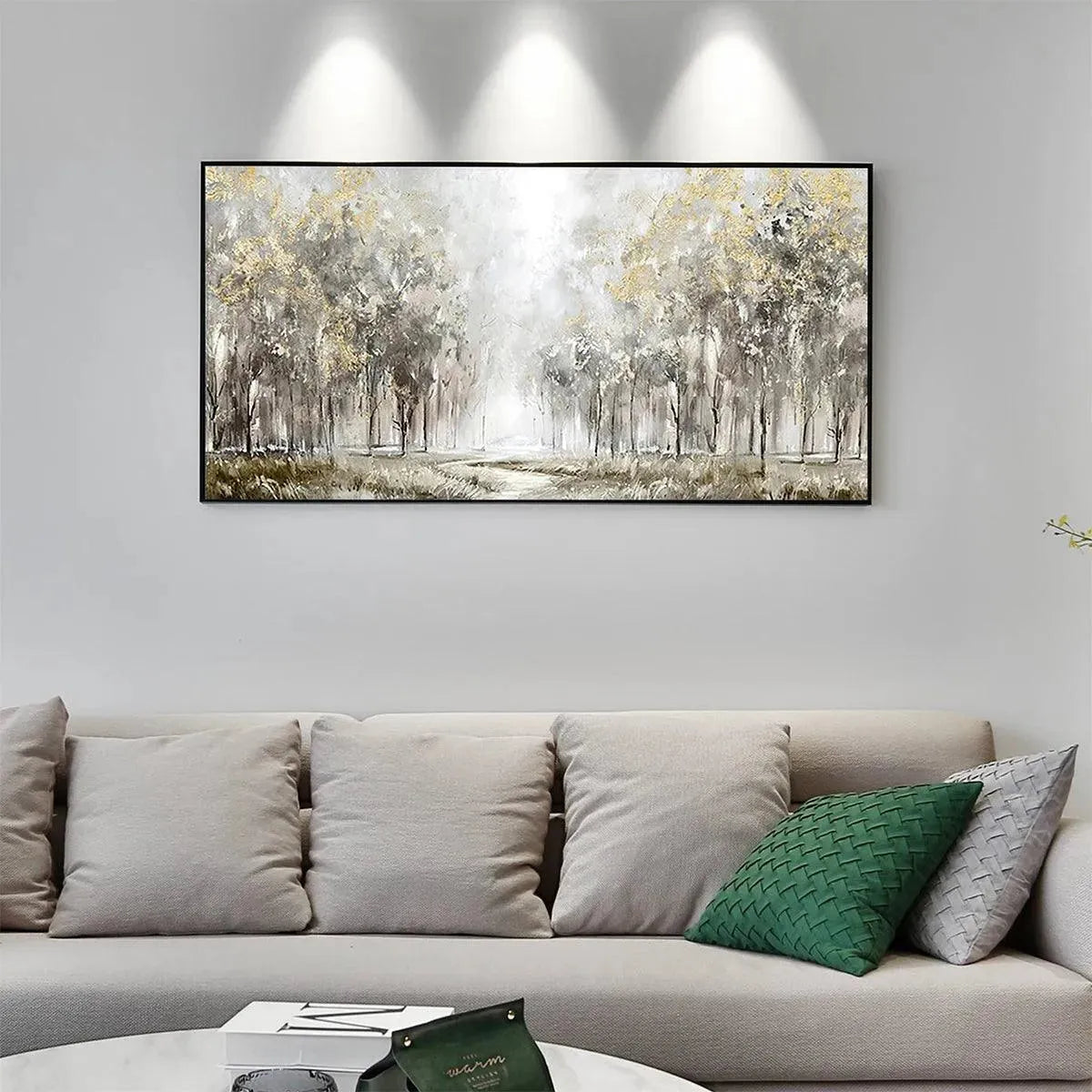 Modern Forest Painting | Neutral & Gold Wall Art #AA 307