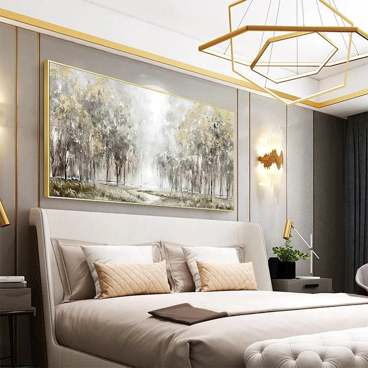 Modern Forest Painting | Neutral & Gold Wall Art #AA 307