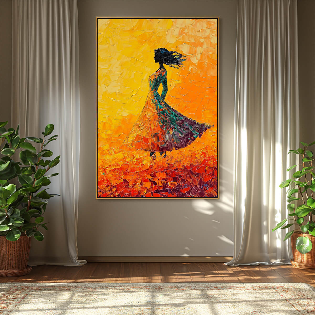 Fiery Woman in Orange Dress Painting | Vibrant Wall Decor #AA 112