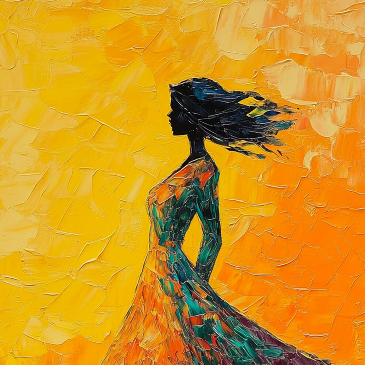 Fiery Woman in Orange Dress Painting | Vibrant Wall Decor #AA 112
