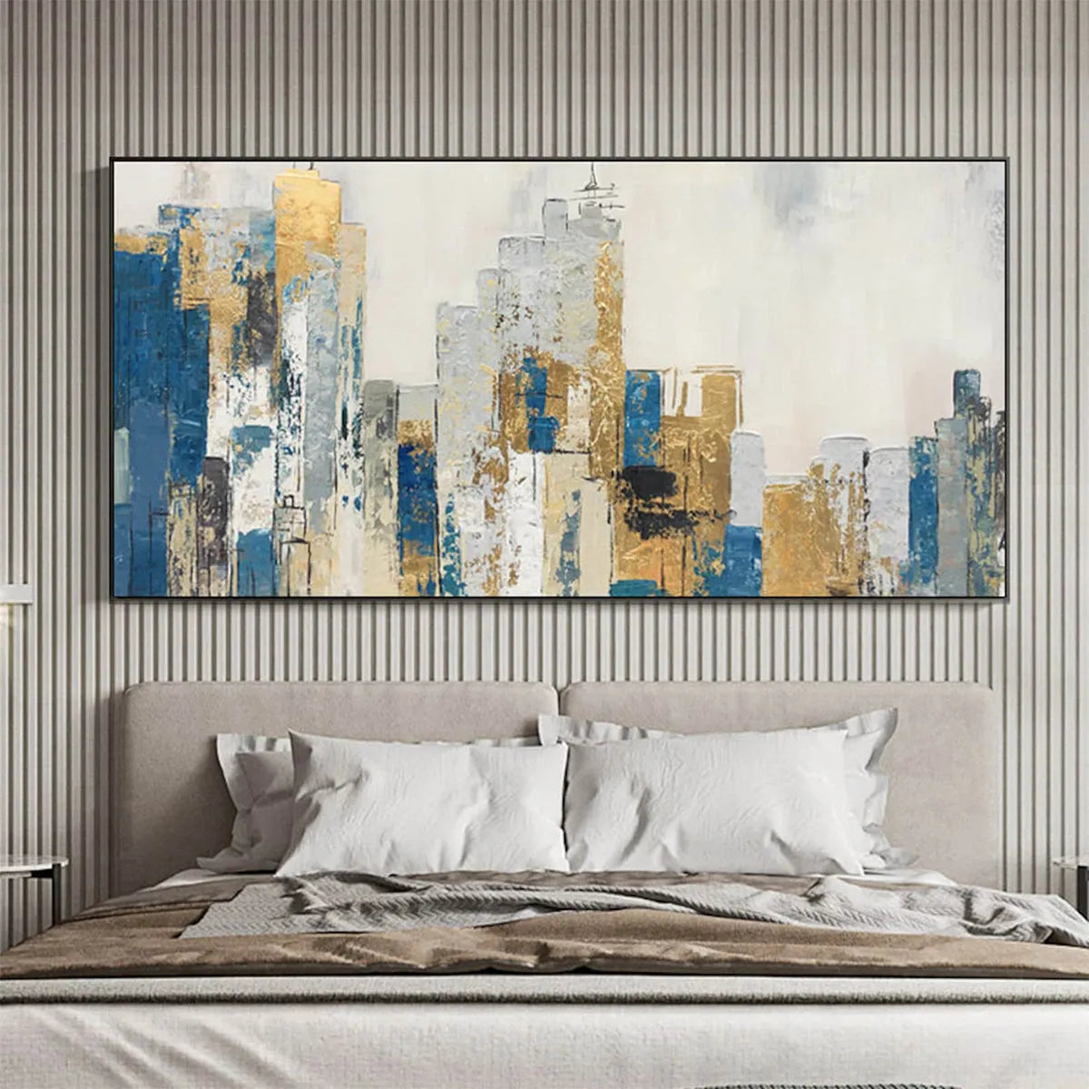 Blue and Gold Abstract Cityscape | Modern Urban Wall Art #AA 081