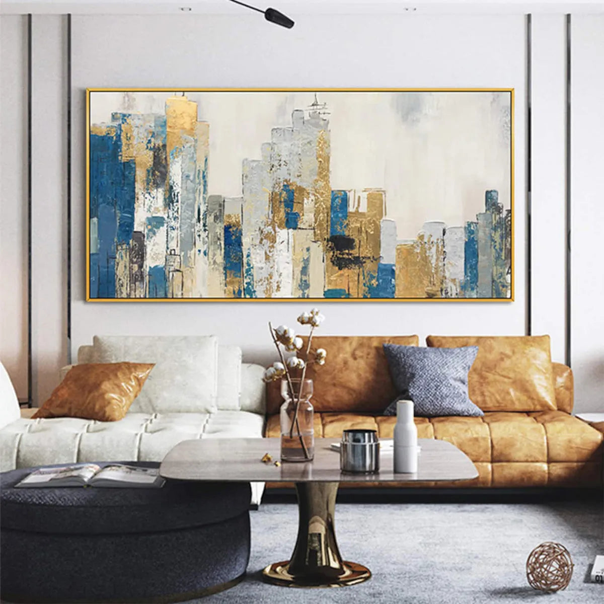 Blue and Gold Abstract Cityscape | Modern Urban Wall Art #AA 081