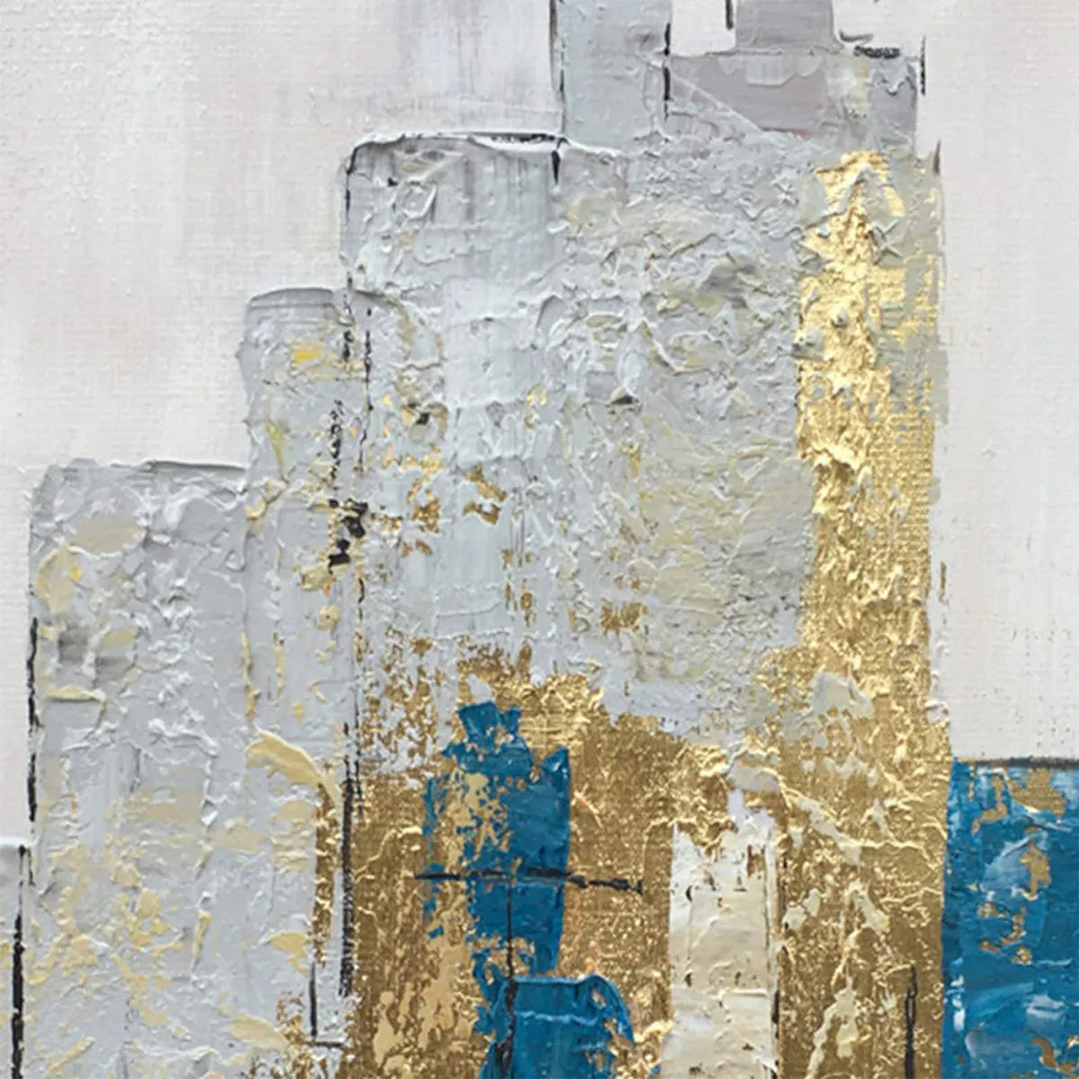 Blue and Gold Abstract Cityscape | Modern Urban Wall Art #AA 081