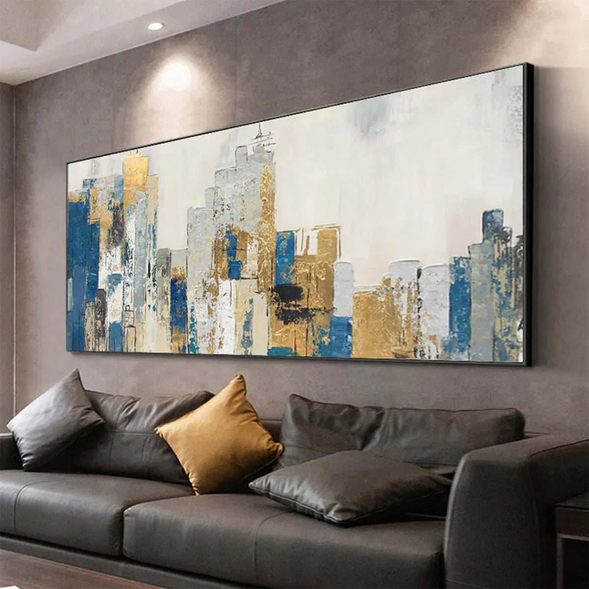 Blue and Gold Abstract Cityscape | Modern Urban Wall Art #AA 081