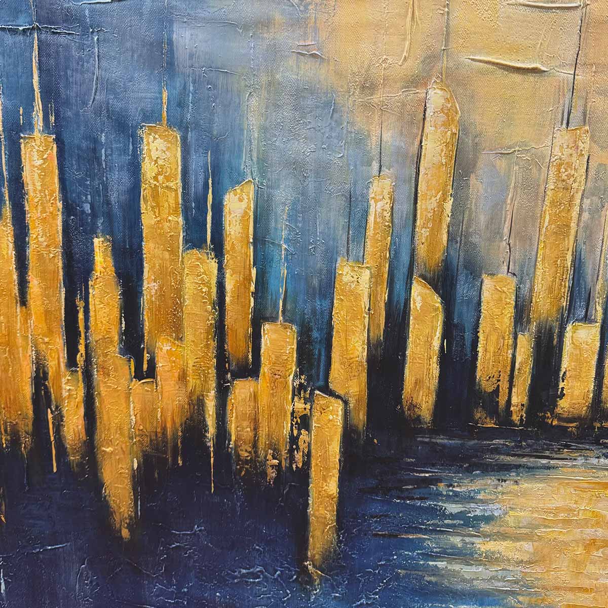 Luminous Gold Skyline Art | City Lights Reflection Painting #AA 082