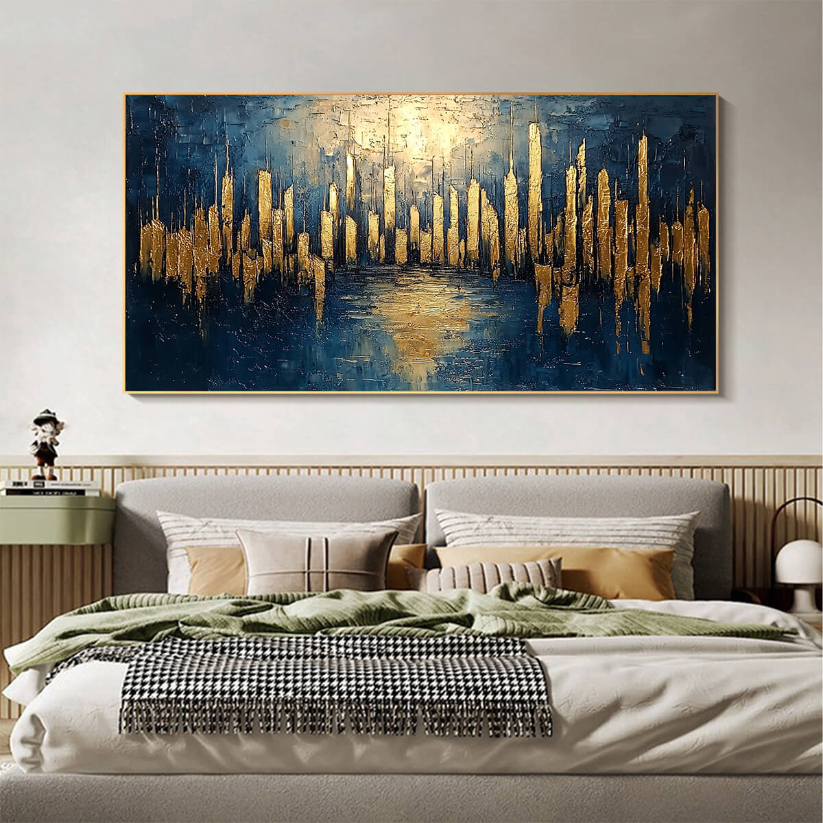 Luminous Gold Skyline Art | City Lights Reflection Painting #AA 082