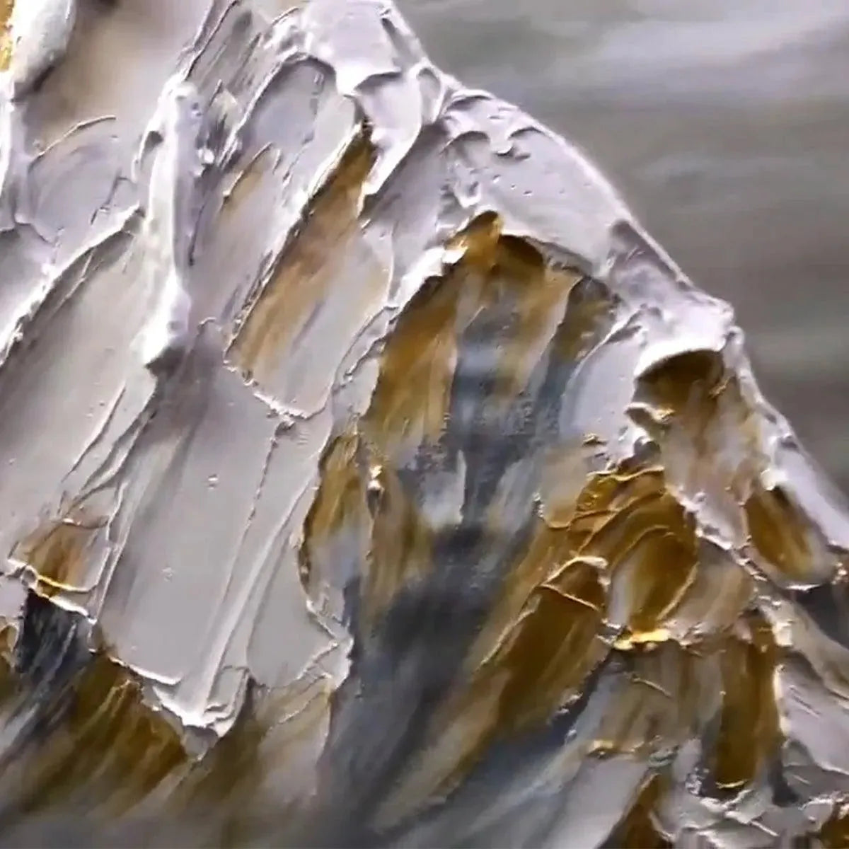 Textured Mountain Painting | Gold & Grey 3D Impasto Wall Art #TC 265
