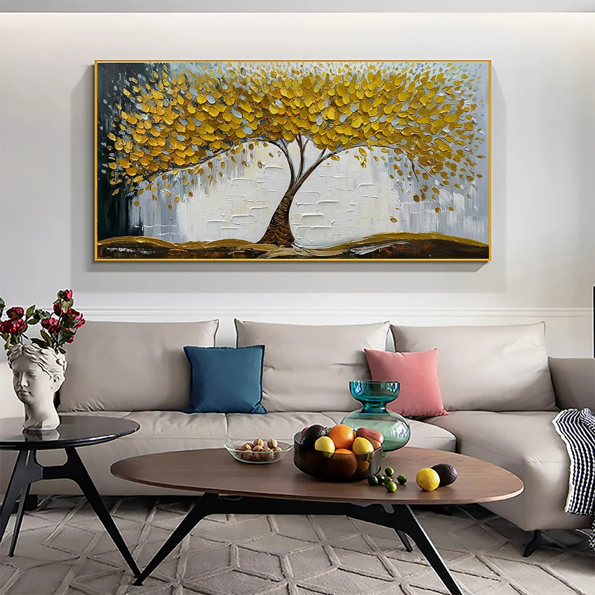 Golden Money Tree Canvas Wall Art | Feng Shui Prosperity Decor #AA 383