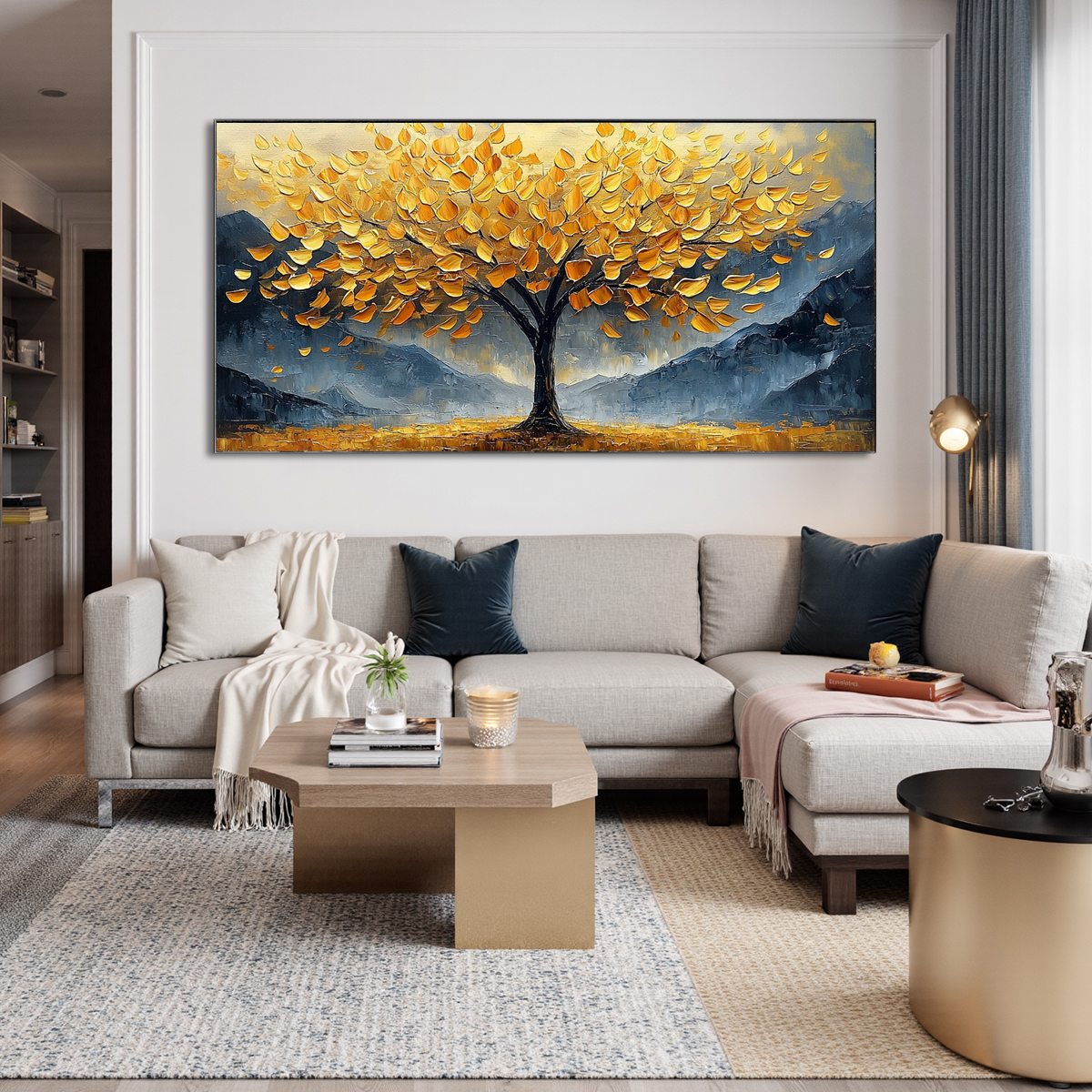 Golden Money Tree Canvas Wall Art | Feng Shui Prosperity Decor #AA 321