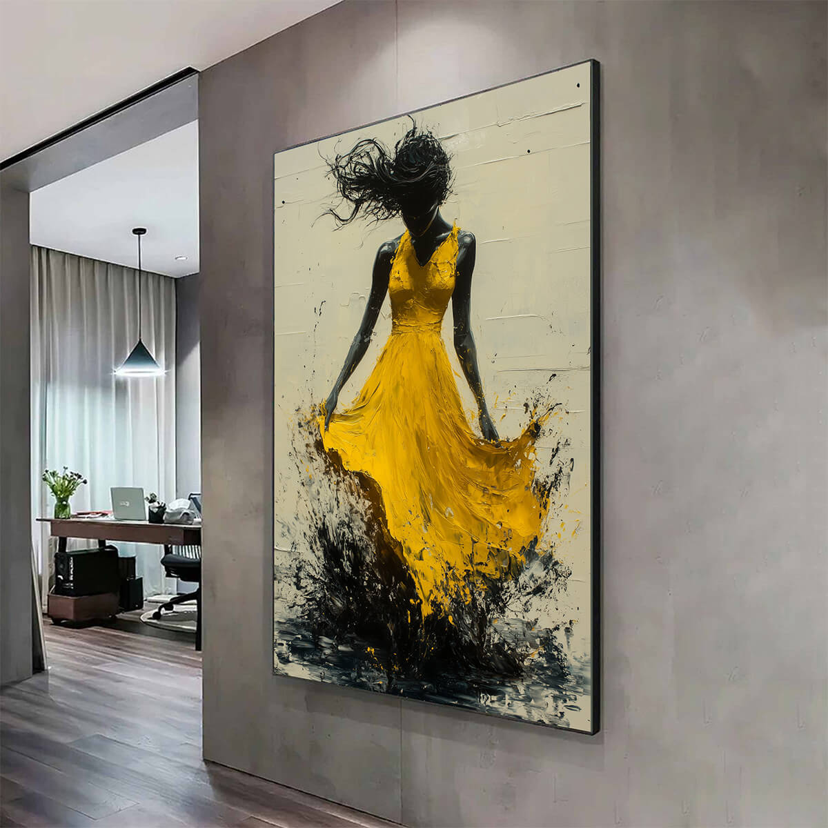 Abstract Dancer Painting | Woman with Splatter Dress Wall Art #AA 113