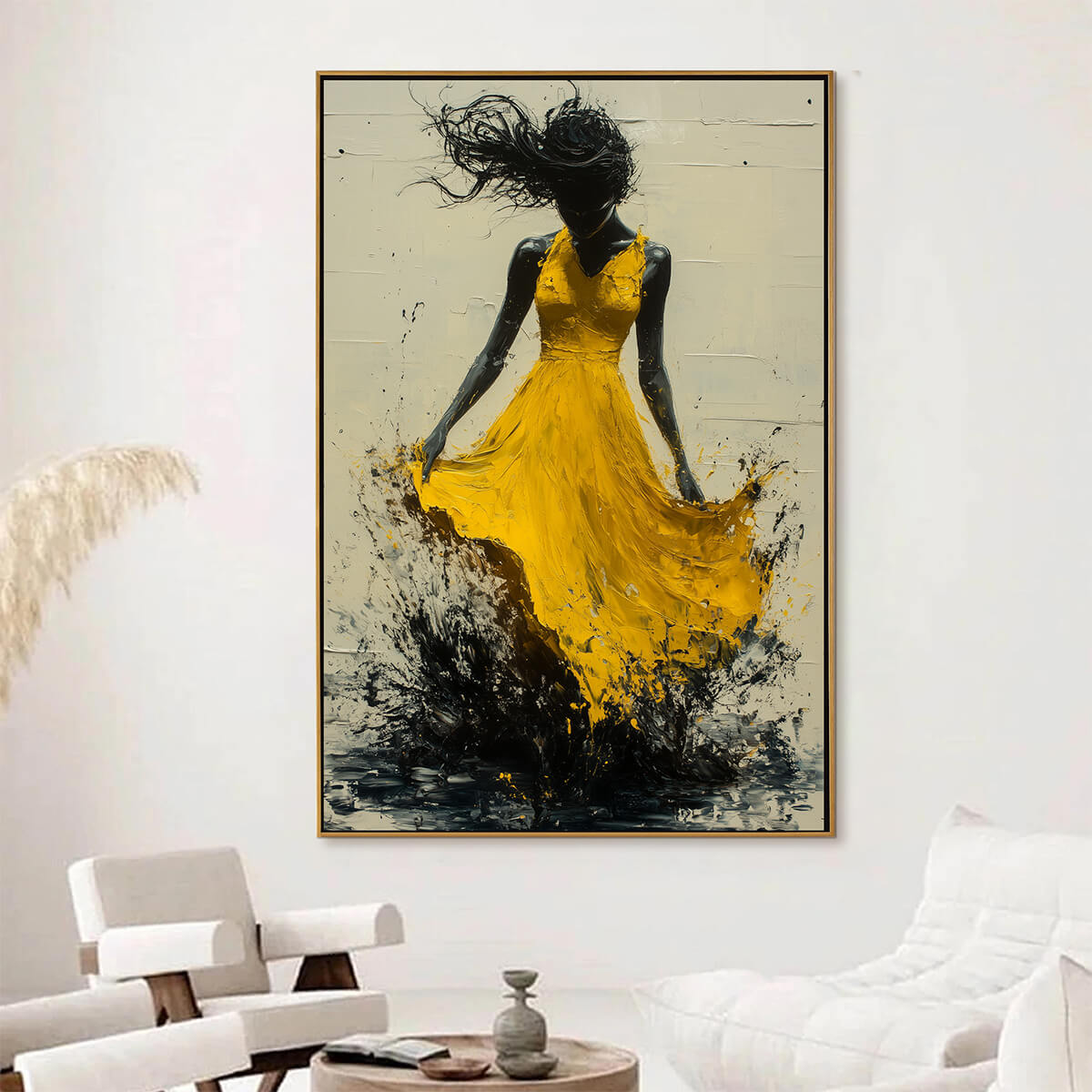 Dancing Woman in Yellow Dress | Joyful & Energetic Wall Art