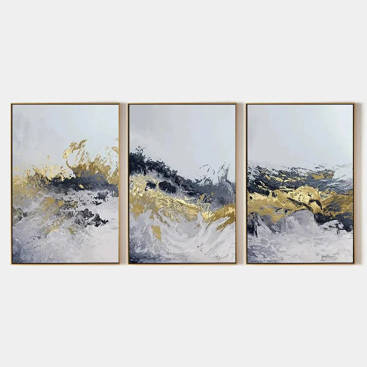 Modern Luxury Black, White & Gold Canvas Art | Gold Foil Triptych #AA 436