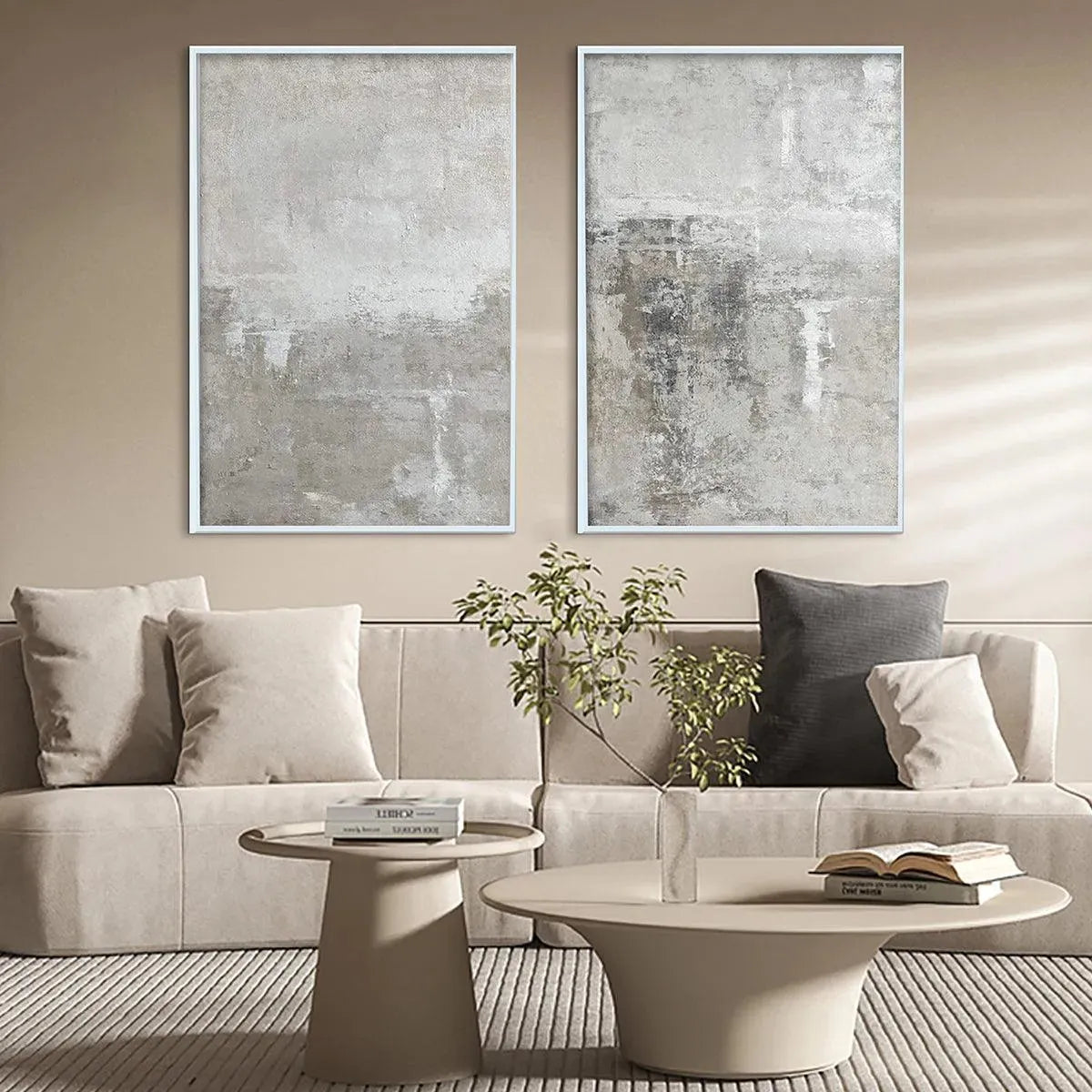 Modern Grey and Silver Wall Art Set of 2 | Neutral Canvas Prints #AA 451