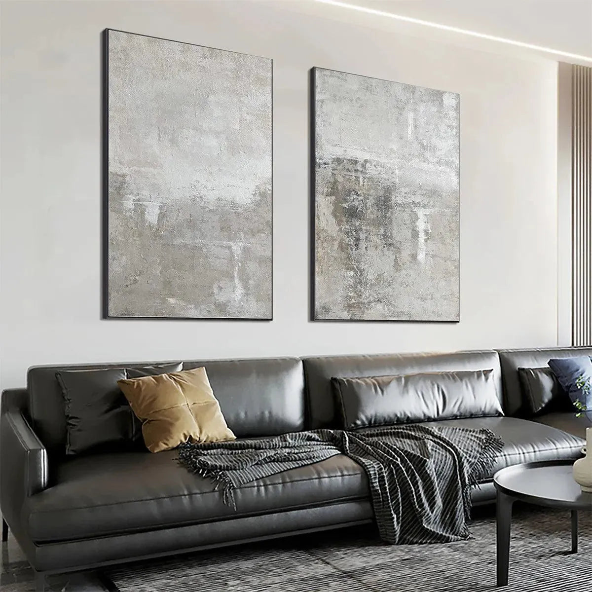 Modern Grey and Silver Wall Art Set of 2 | Neutral Canvas Prints #AA 451