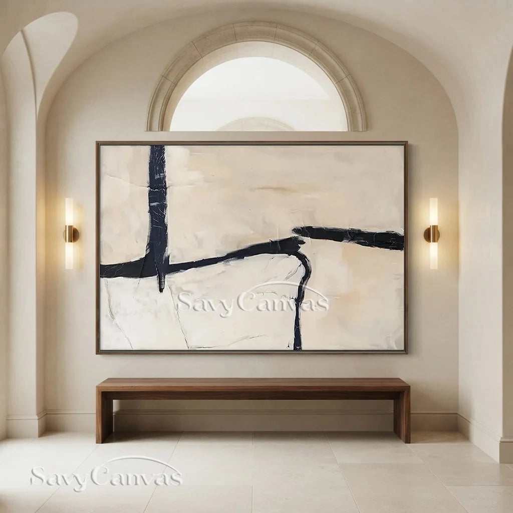 Geometric Abstract Oil Painting | Bold Black Lines Original Art #TC 059