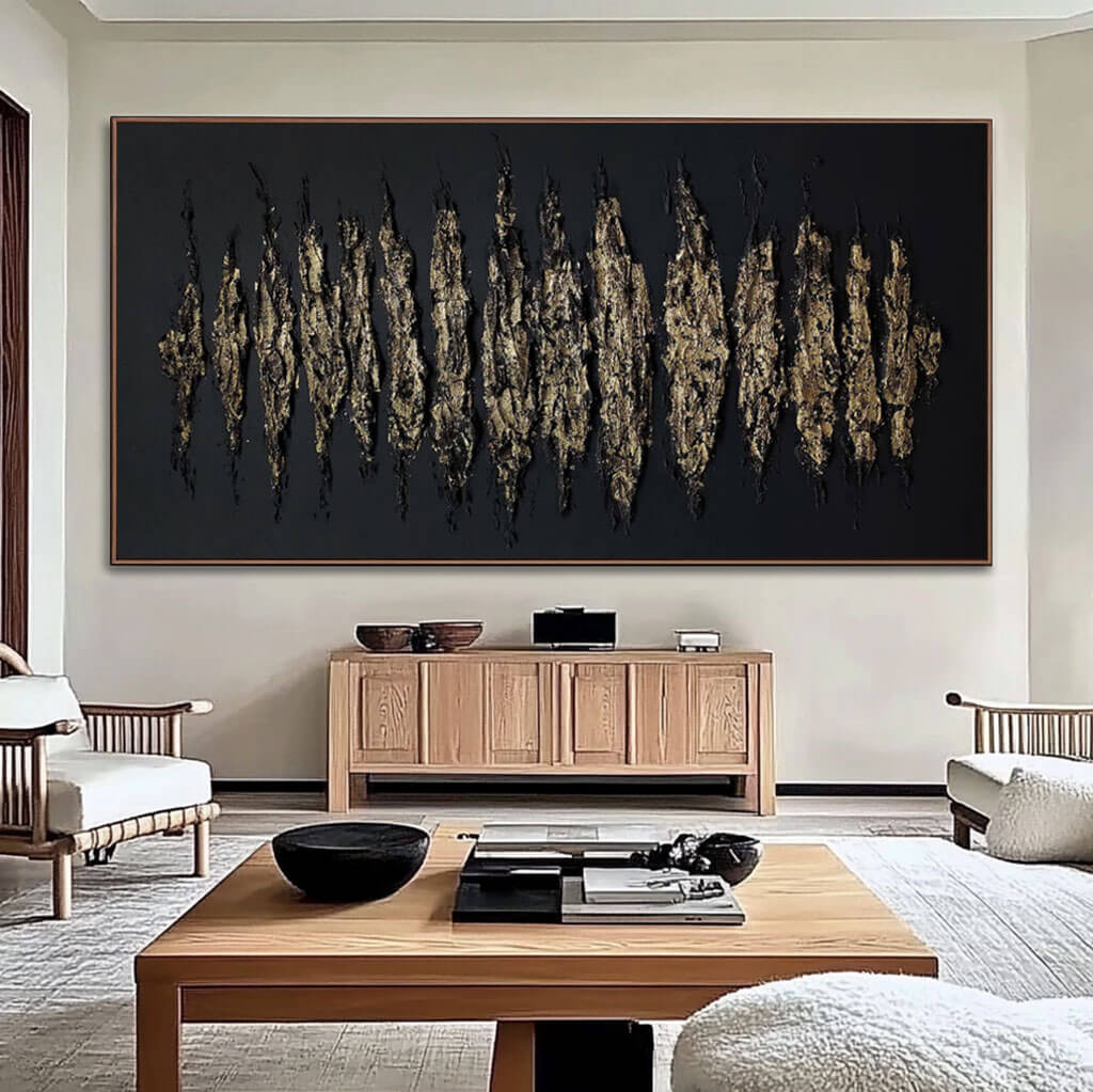 Black and Gold Abstract Canvas Wall Art | Luxury 3D Texture #AA 319