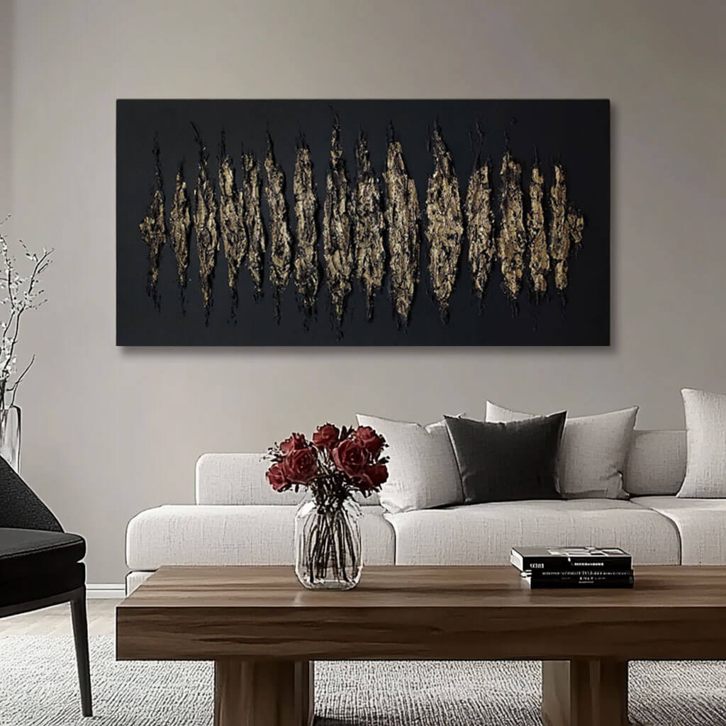 Black and Gold Abstract Canvas Wall Art | Luxury 3D Texture #AA 319