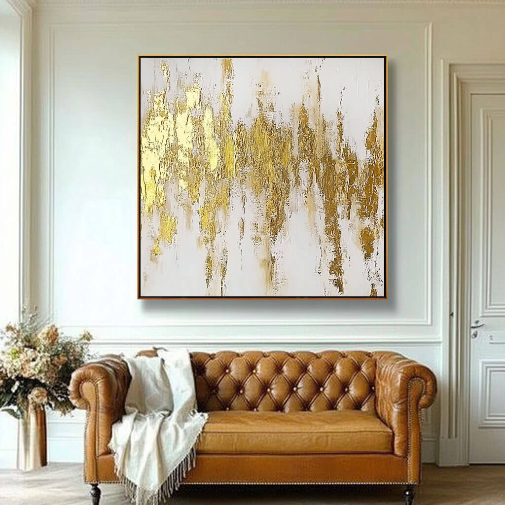White and Gold Foil Abstract Wall Art | Luxury Metallic Canvas #AA 350