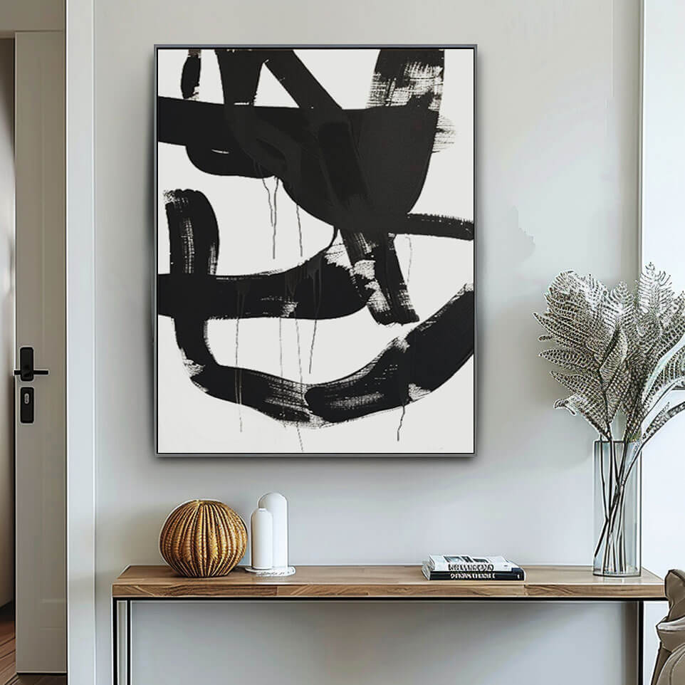 Contemporary Abstract Expressionist Art | Bold Black Line Canvas