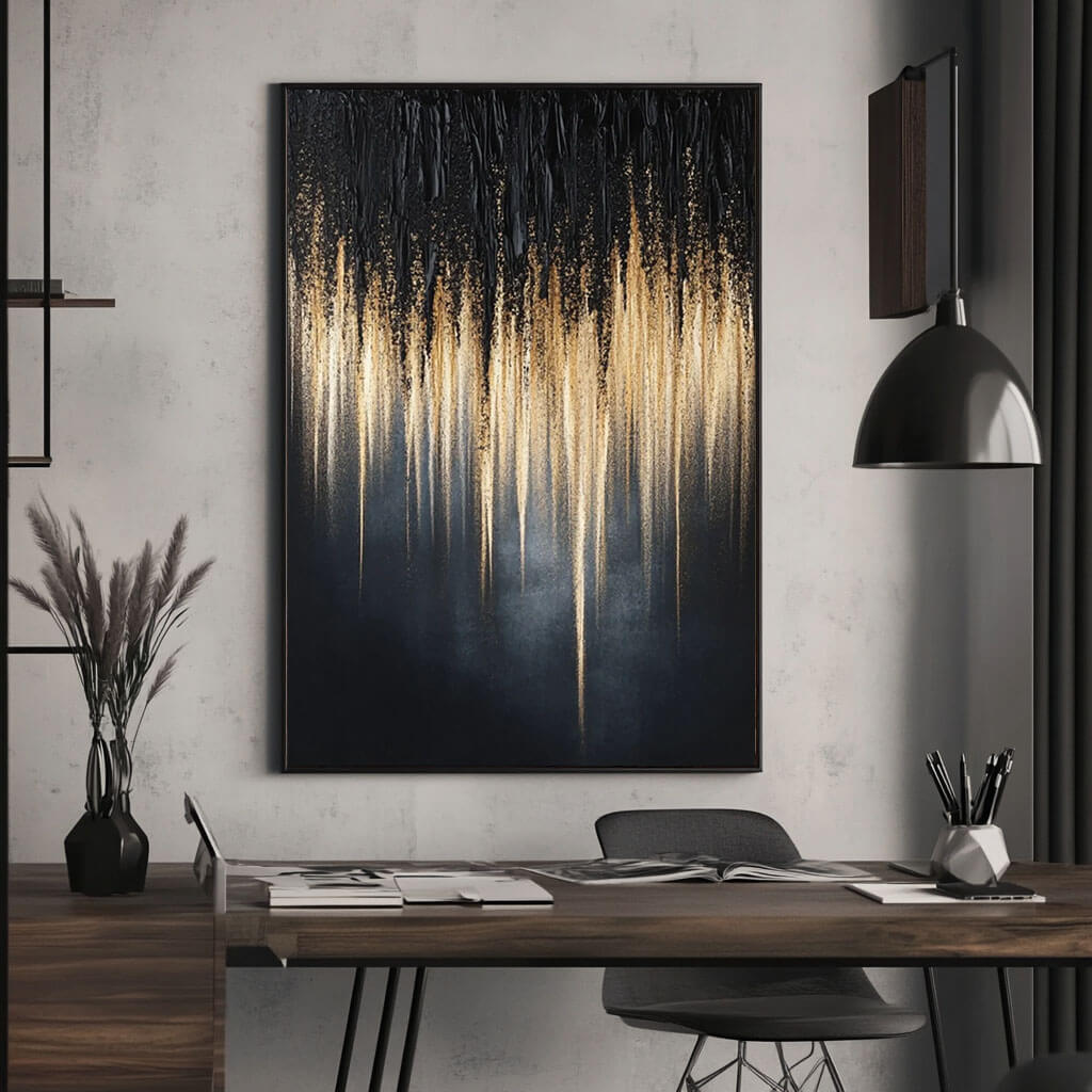Hand-Painted Textured Abstract | Black & Gold Canvas #AA 293