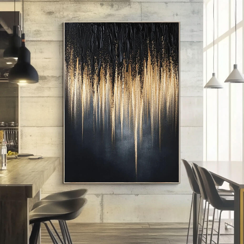 Hand-Painted Textured Abstract | Black & Gold Canvas #AA 293