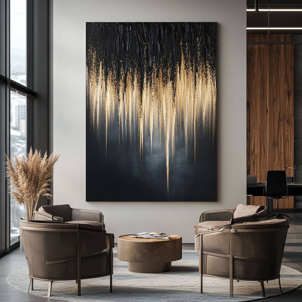 Hand-Painted Textured Abstract | Black & Gold Canvas #AA 293