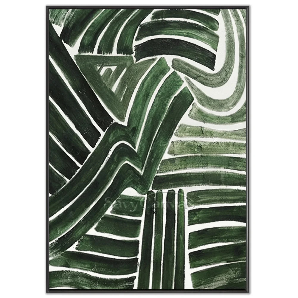 Handmade Green Abstract Art with Dynamic Brushstrokes Wall Decor #TC 032