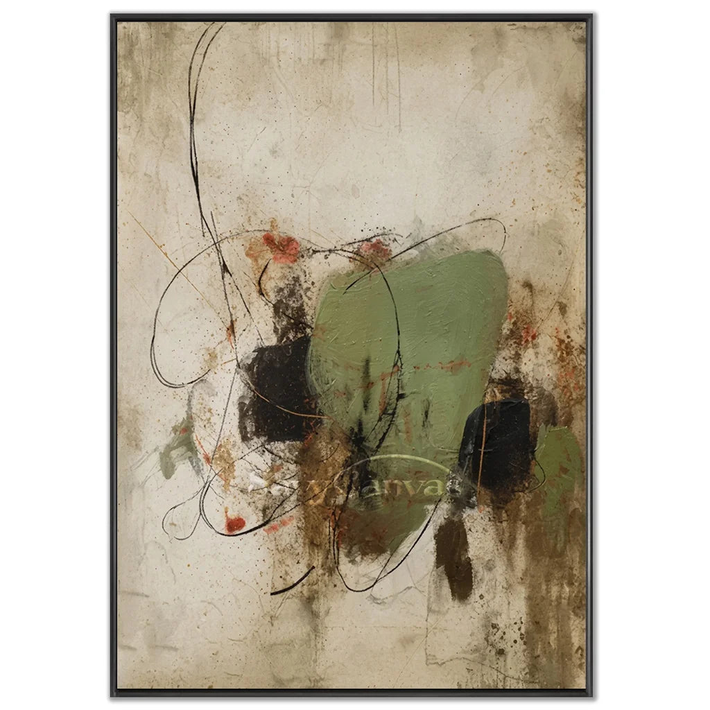 Expressive Abstract Canvas Painting | Green Neutral Mixed Media Art #JJ 077
