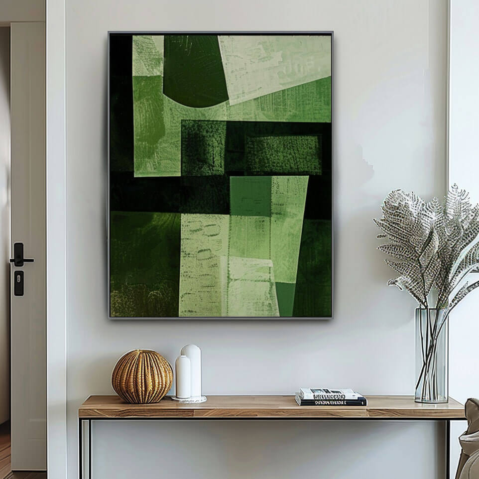 Forest and Olive Green Abstract Wall Art | Geometric Canvas #AA 351