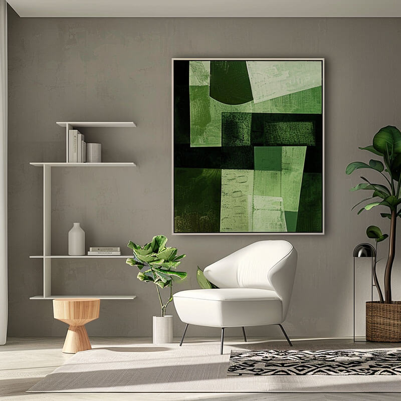 Forest and Olive Green Abstract Wall Art | Geometric Canvas #AA 351