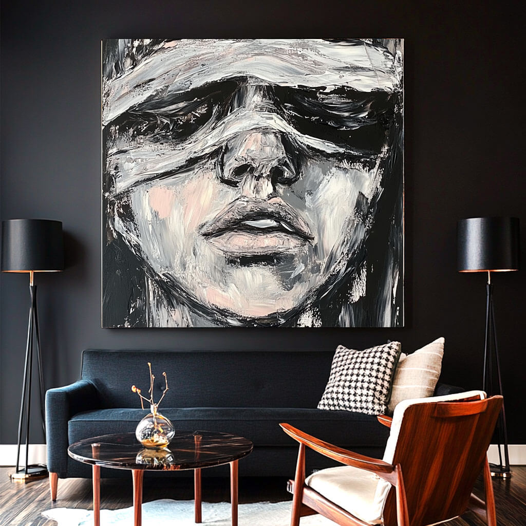 Black and White Abstract Painting - Contemporary Wall Art for Home #JJ 428
