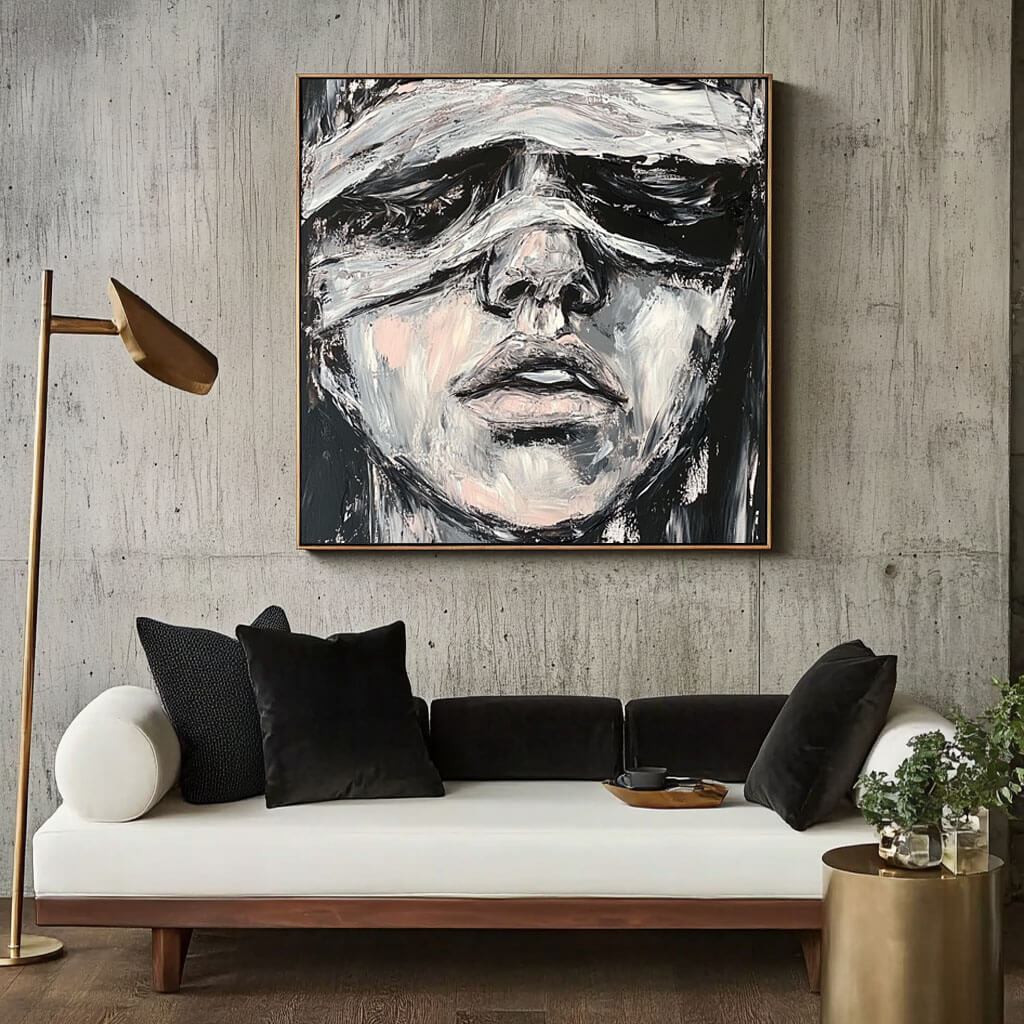 Black and White Abstract Painting - Contemporary Wall Art for Home #JJ 428