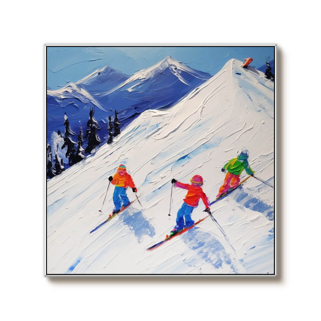 Colorful Skiers on Snowy Mountain Canvas Art | Winter Sports Decor #AA 347