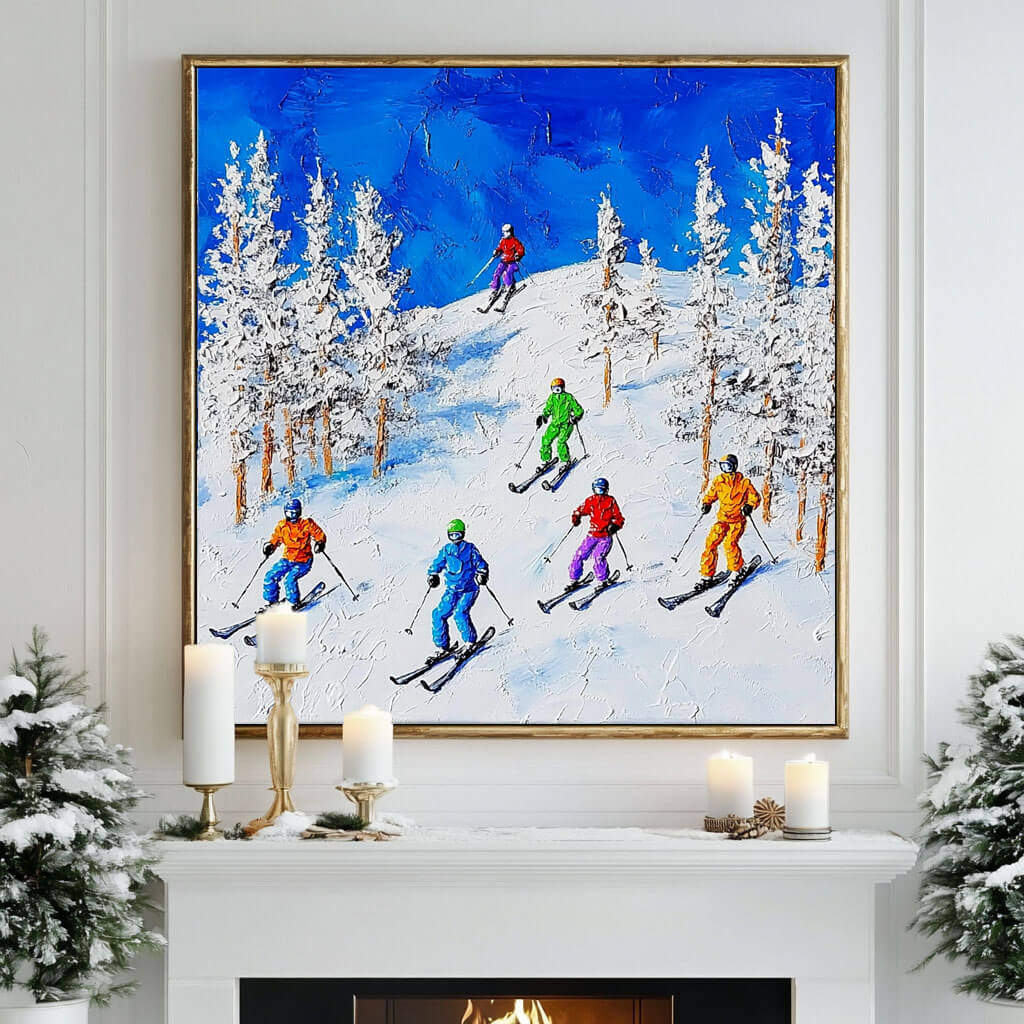 Winter Holiday Home Decor | Festive Ski Scene Canvas Print