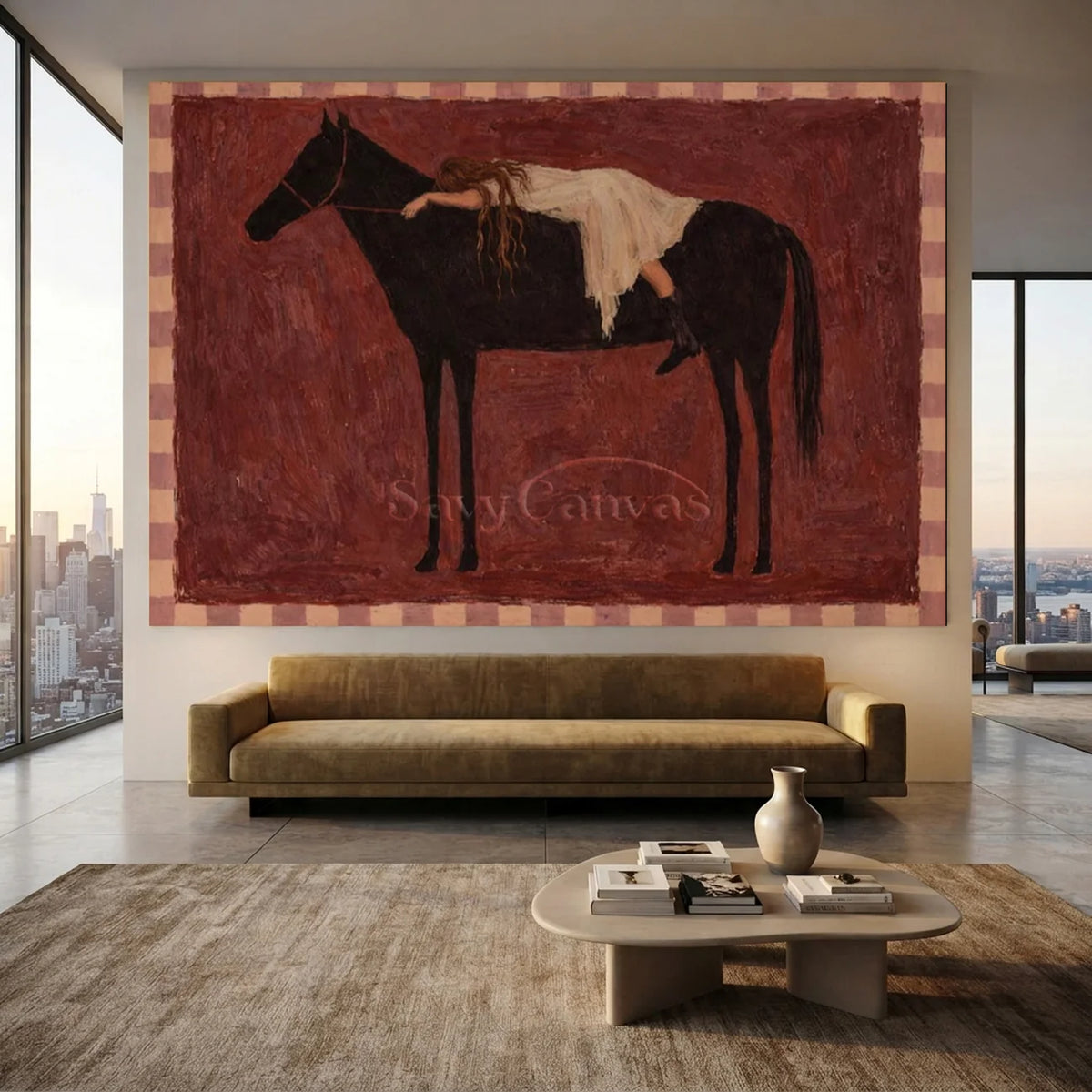 Horse-Burgundy-Pink-Oil-Painting-for-Spacious-living-room-01.webp