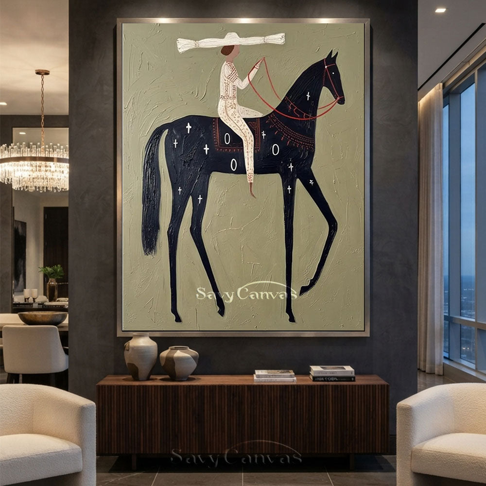 Textured Sage Green Minimalist Horse Canvas Art Painting #SS 210