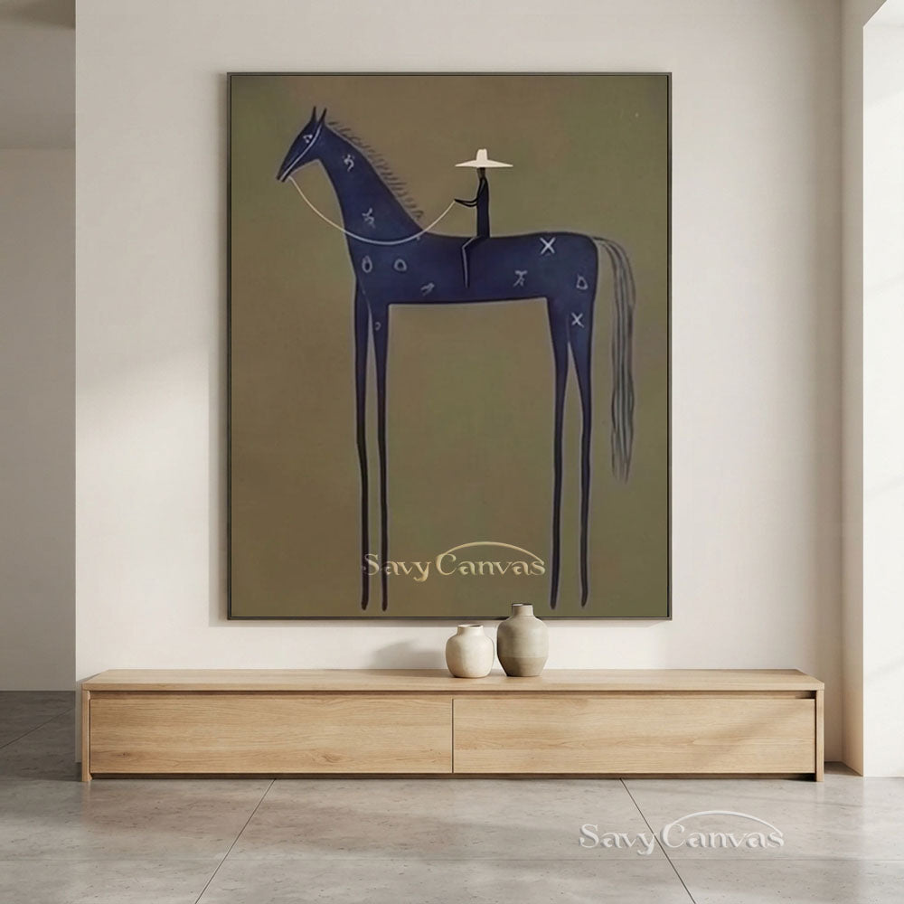 Folk Abstract Horse and Rider Handmade Oil Painting #SS 209