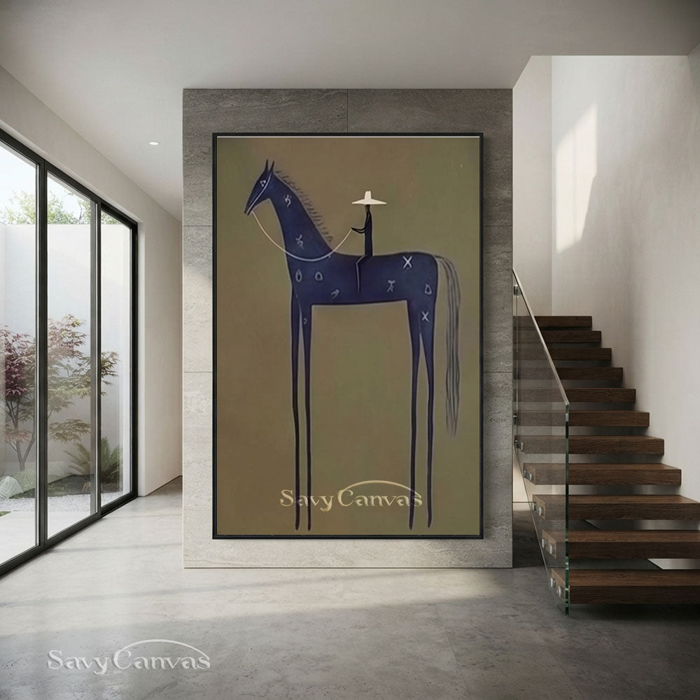Folk Abstract Horse and Rider Handmade Oil Painting #SS 209