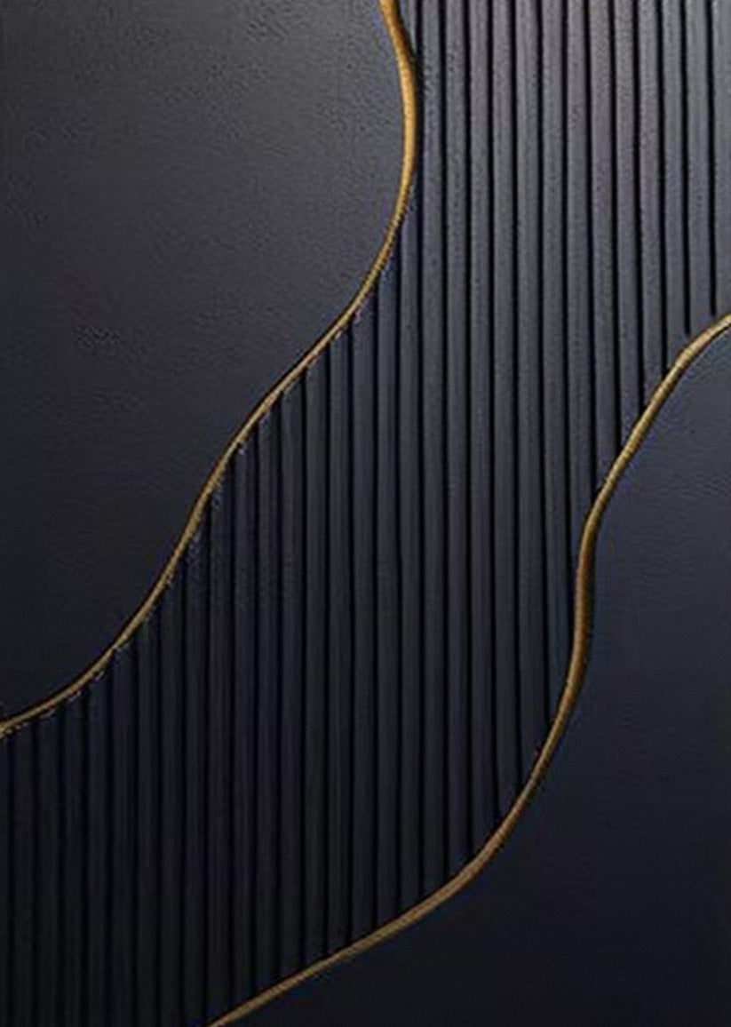 Vertical Black and Gold Textured Abstract Oil Painting - Modern Luxury