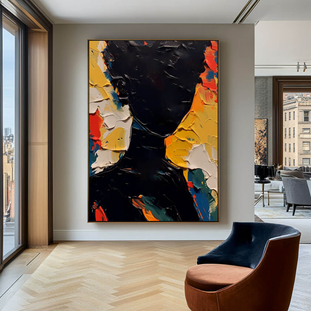 Black Art Portrait | Textured Silhouette Wall Painting #ZZ 227